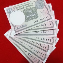 ONE RUPEE -SET OF SEVEN NOTES SAME FANCY NUMBERS GEM UNC CONDITION