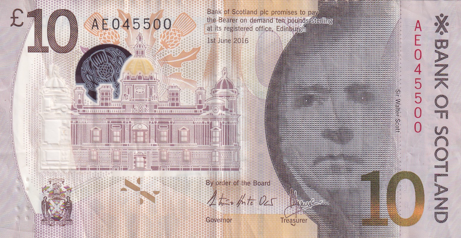 Scotland 10 Pounds (Bank of Scotland) Rare Note #B2