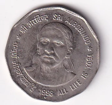 2 Rupees 1998 (Sri Aurobindo) Rare Commemorative Coin