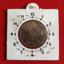 Alternative view of One Rs Scare 11" o Clock Error Coin 15 Years Of ICDS Good Condition Bombay Mint