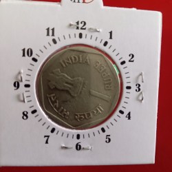 Alternative view of One Rs Copper Nickel 9"o Clock Error Coin Care For The Girl Child SAARC 1990 Year Noida Mint RBI Mistake Coin