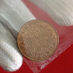 Alternative view of George VI One Quater Anna 1942 Year Calcutta Mint Unc Condition British of India