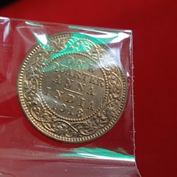 Alternative view of George V One Quater Anna 1918 Year Calcutta Mint UNC Condition British of India