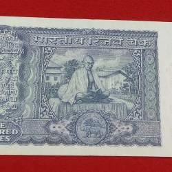 Alternative view of 100 RUPEE NOTE L. K. JHA BACK SIDE GANDHI JI UNC CONDITION