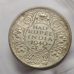 Alternative view of British India George VI Half Rupee 1940 Silver Coin Unc Rare