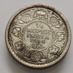 Alternative view of George V 1/4 Rupee 1914 Silver Coin High Grade RARE