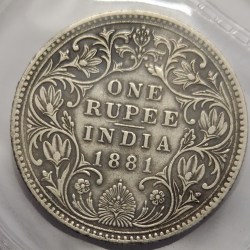 Alternative view of British India Victoria One Rupee 1881 Silver Coin Rare