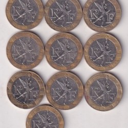 FRANCS 10 FRANC RARE BIMETALLIC COIN ( 10 PCS LOTT) #AA- 31