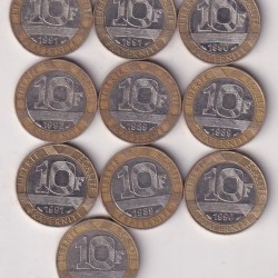 Alternative view of FRANCS 10 FRANC RARE BIMETALLIC COIN ( 10 PCS LOTT) #AA- 31