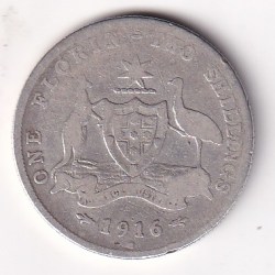 Australia 1 Florin 1916 (Edward VII) Rare Silver Coin #AA-43