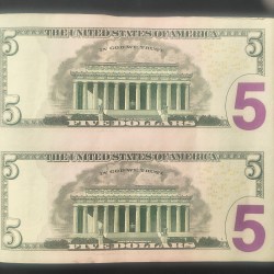 Alternative view of AMERICA 5 DOLLAR LINCOLN RARE GEM UNC (2 NOTE) UNCUT SHEET RARE TOP COLLECTIBLE & UNIQUE ITEM