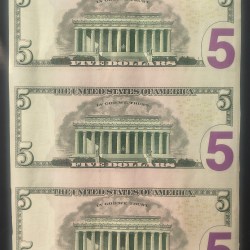Alternative view of AMERICA 5 DOLLAR LINCOLN RARE GEM UNC (3 NOTE) UNCUT SHEET RARE TOP COLLECTIBLE & UNIQUE ITEM