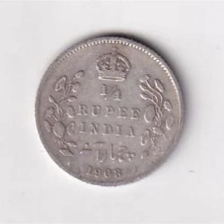 British India 1/4 Rupees 1908 (Edward VII) Rare Silver Coin