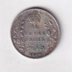 British India 1/4 Rupees 1906 (Edward VII) Rare Silver Coin