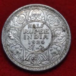 HALF RUPEE SILVER COIN GEORGE V 1924 CALCUTTA MINT