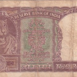Alternative view of 2 Rupees Half Tiger Governor P.C.Bhattacharya Rare Note