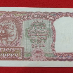Alternative view of B -1 TWO RUPEES FIRST ISSUE NOTE SIGNATURED BY B. RAMA RAW YEAR 1950 GEM UNC CONDITION