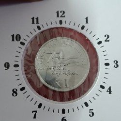 Alternative view of One Rs Akam 11" o Clock Error Coin Shifted Year 2023 Calcutta Mint UNC Condition