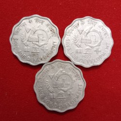 Ten Paise Rare Aluminium Coin Save For Development 1977 Year Bombay Mint 3 Pcs