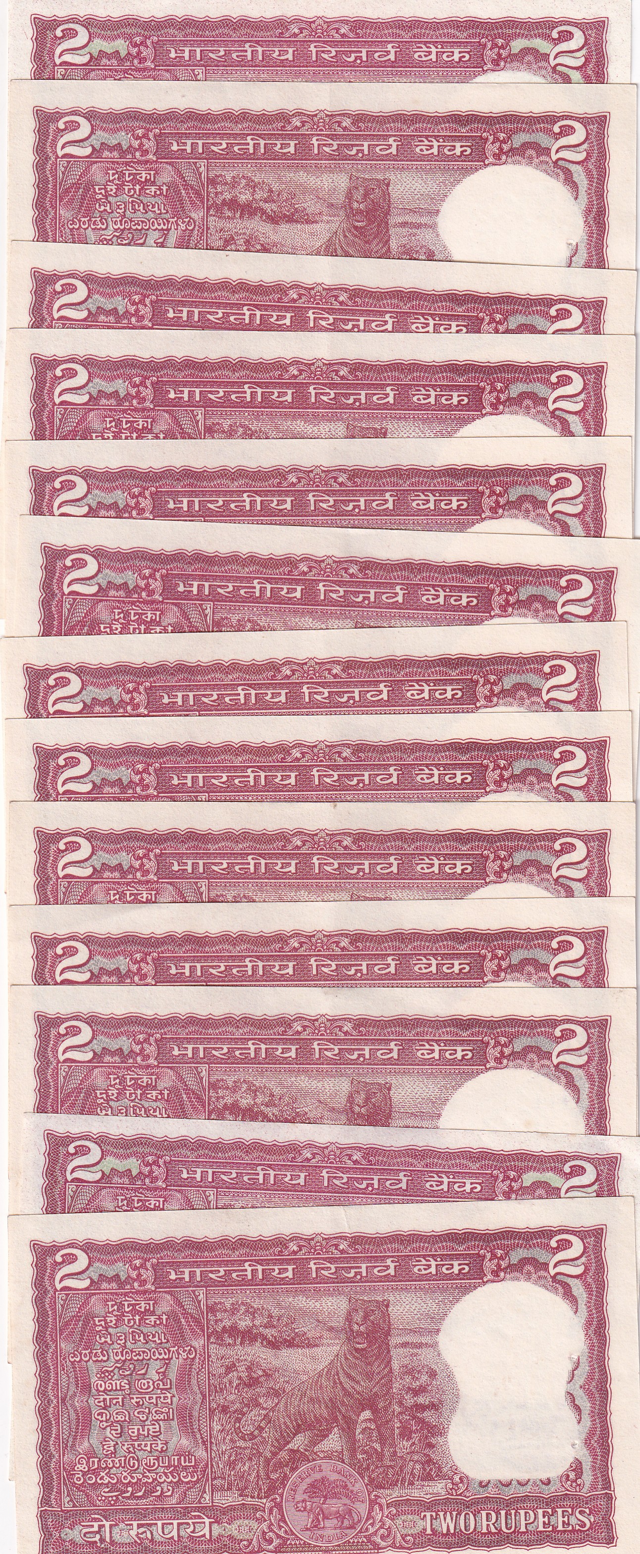 2 Rupees Tiger Issue (13 Pcs) Rare UNC Note - Image 2
