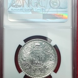 Alternative view of ONE RUPEE 1920 CALCUTTA MINT MS 62 NGC GRADED COIN