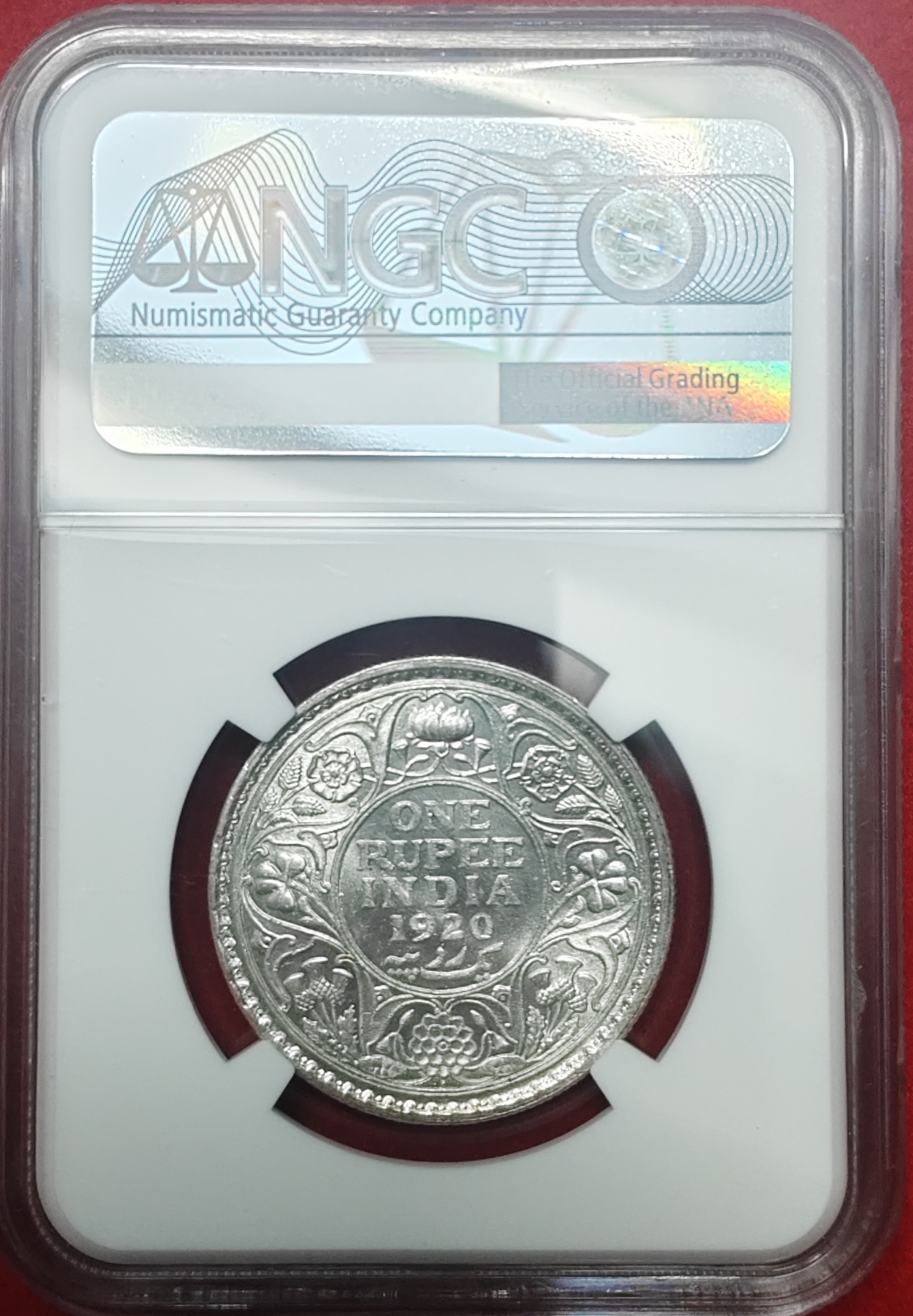 ONE RUPEE 1920 CALCUTTA MINT MS 62 NGC GRADED COIN - Image 2