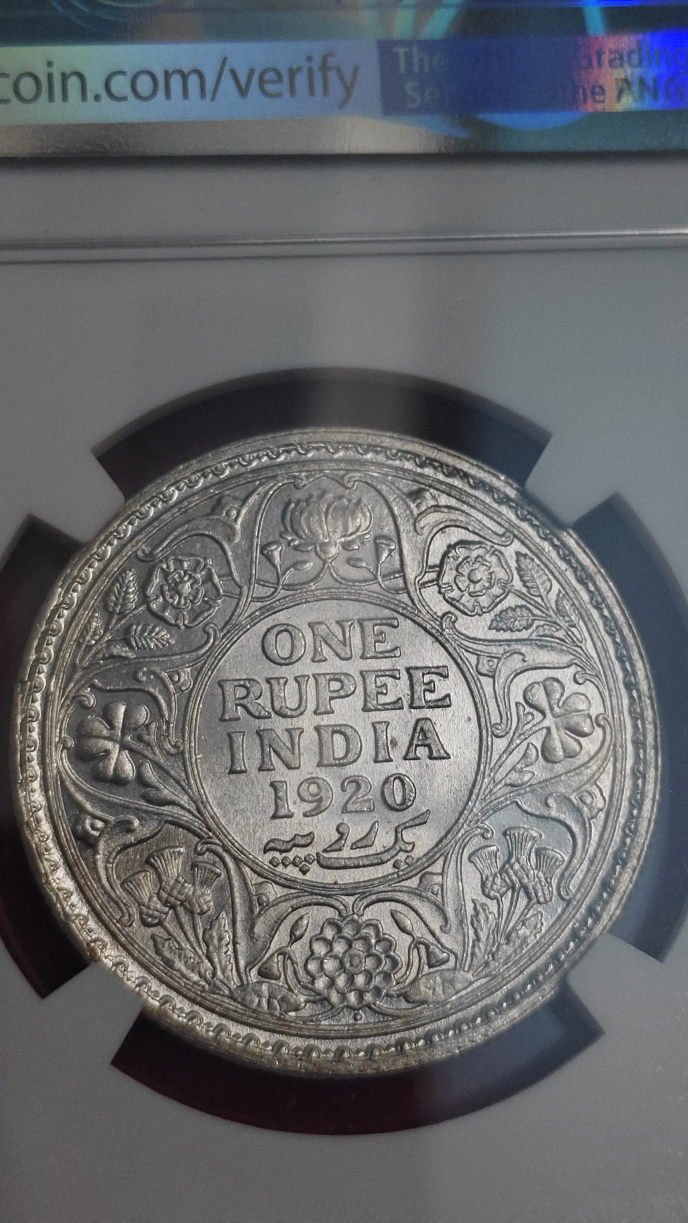 ONE RUPEE 1920 CALCUTTA MINT MS 62 NGC GRADED COIN - Image 3