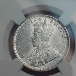 Alternative view of ONE RUPEE 1914 CALCUTTA MINT COIN MS 62 NGC GRADED