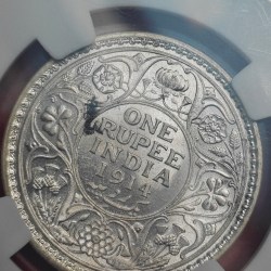 ONE RUPEE 1914 CALCUTTA MINT COIN MS 62 NGC GRADED