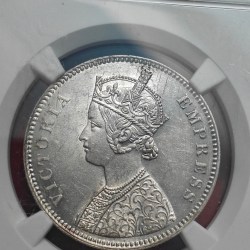 Alternative view of ONE RUPEE 1882 CALCUTTA MINT COIN UNC DETAIL NGC GRADED COIN