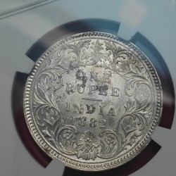 ONE RUPEE 1882 CALCUTTA MINT COIN UNC DETAIL NGC GRADED COIN