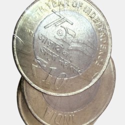 Alternative view of Rs 10 Rupee New Coin RBI 100 Coin Seal Pouch 75 Year Of Independence Packet India Issue 2026 Kolkata Mint RARE