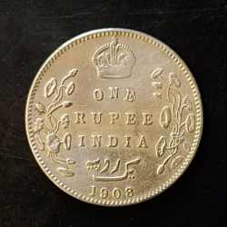 Silver British India King and emperor Edward VII Denominaton 1₹ Year 1908 Same and similar piece available