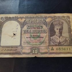 C D Deshmukh Very Rare Signature in 10 Rupees King George VI