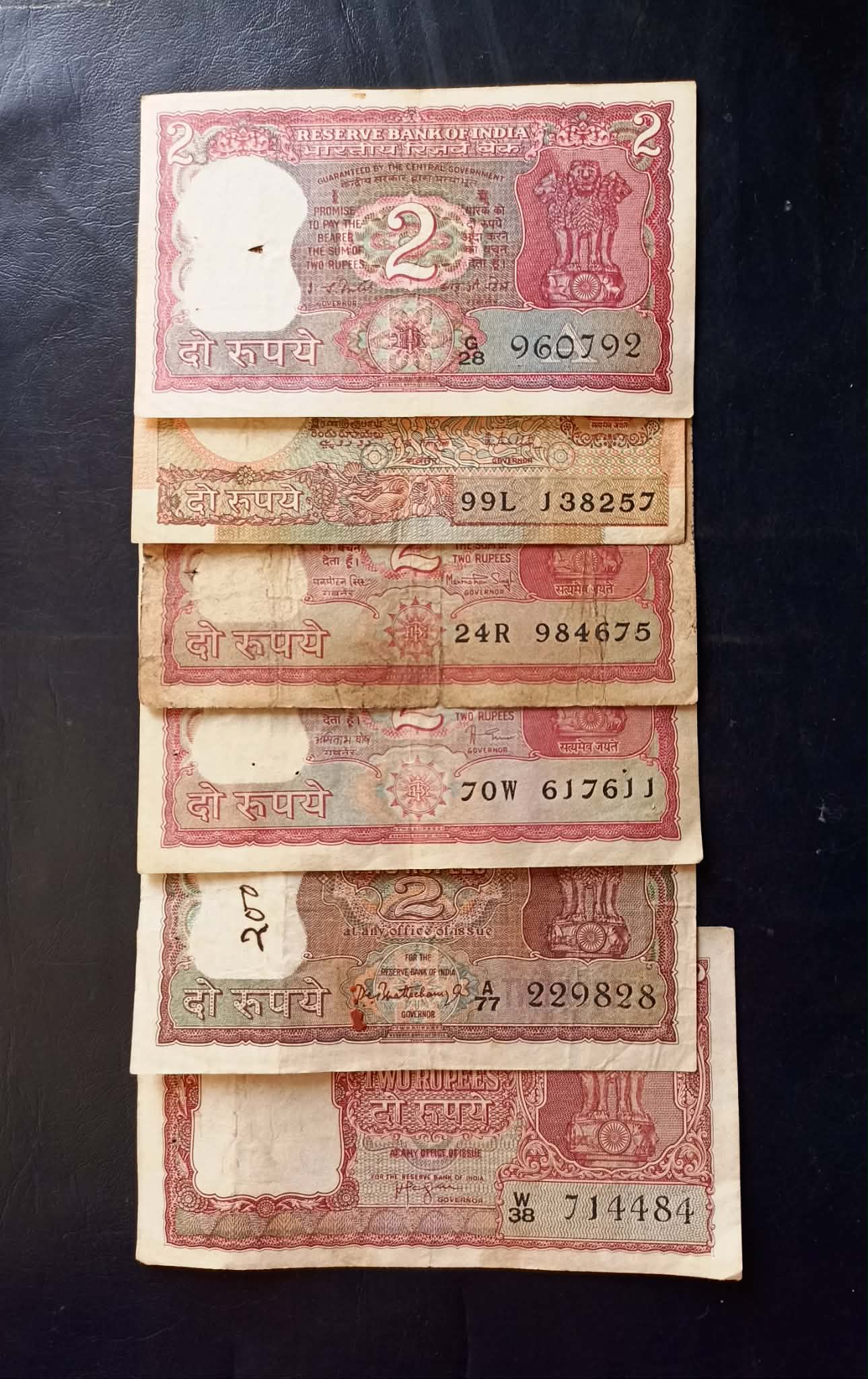 Reserve Bank of India Denominaton 2 ₹ 6 different governor Condition as per image Same and similar set are available