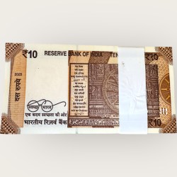 Alternative view of Rs 10 Star Replacement Serial Bundle Ending 786 Gem UNC Prefix 99A Inset R Unique and Rare Issue Year 2025