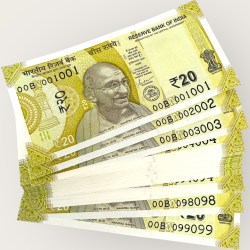Rs 20 India Banknote 99 Note Set Prefix 00B 001001 To 099099 Ultra Unique and Rare Set