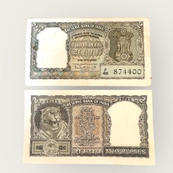 Rs 2 Republic India Issue Signed By P C Bhattachariya Olive Green Collectible Quality Unique and Rare