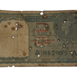 British India ONE RUPEE Year 1940 "BURMA OVERPRINT" Sign C. JONES King GEORGE-VI Green Serial **V. SCARE** Used Condition.