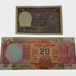 One Rupee COMMEMORATIVE Issue & 20 Rupees KONARK WHEEL Issue 2 Notes are in Collectable Grades.