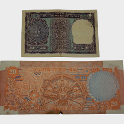 Alternative view of One Rupee COMMEMORATIVE Issue & 20 Rupees KONARK WHEEL Issue 2 Notes are in Collectable Grades.