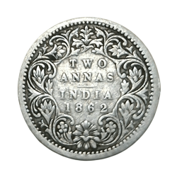 British India Silver 2 ANNA'S Year 1862 QUEEN VICTORIA **SCARE** Collectable Grade.