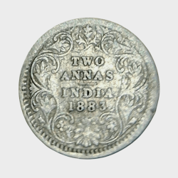 British India Silver 2 ANNA'S Year 1883 VICTORIA EMPRESS **V. SCARE** Used Condition.