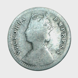 Alternative view of British India Silver 2 ANNA'S Year 1883 VICTORIA EMPRESS **V. SCARE** Used Condition.