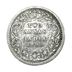 British India Silver 2 ANNA'S Year 1890 VICTORIA EMPRESS in Collectable Grade.