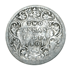 British India Silver 2 ANNA'S Year 1901 VICTORIA EMPRESS in Collectable Grade.