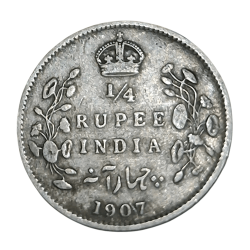 British India Silver 1/4 Rupee Year 1907 King EDWARD-VII in Collectable Grade.