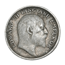 Alternative view of British India Silver 1/4 Rupee Year 1907 King EDWARD-VII in Collectable Grade.