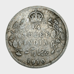 British India Silver 1/4 Rupee Year 1910 King EDWARD-VII in Collectable Grade.