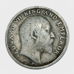 Alternative view of British India Silver 1/4 Rupee Year 1910 King EDWARD-VII in Collectable Grade.